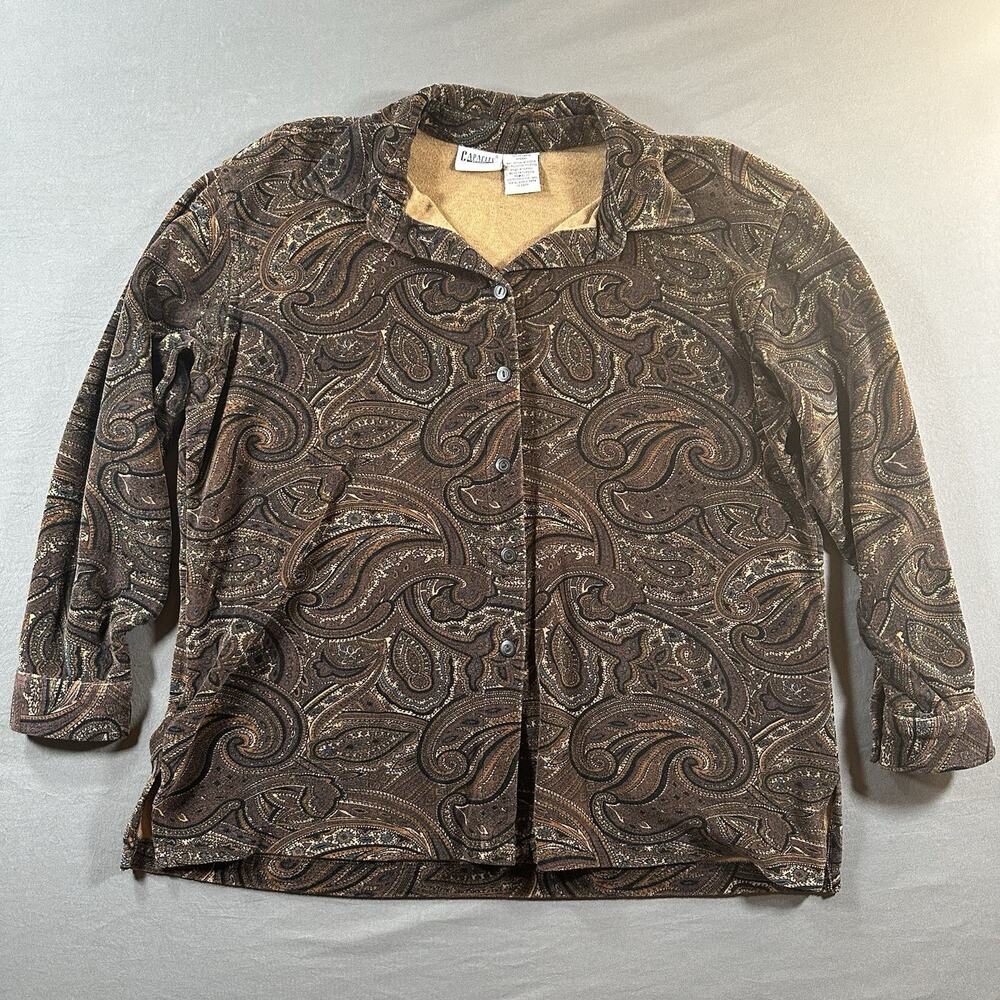 Vintage Capacity Petites Button Up Blouse Brown Paisley Long Sleeve PL